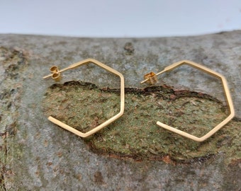 SALE Gold Vermeil Hexagon Hoop Earrings