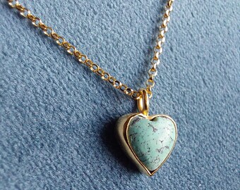 SALE Handmade 24k Gold Vermeil Turquoise Heart Pendant charm Necklace chain
