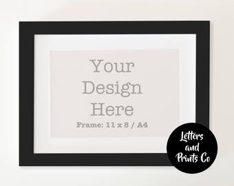 Simple Digital BLACK FRAME MOCKUP A4 | Styled Photography Poster | Single Mount, Framed Art, Instant Download, Black, Portrait, Landscape