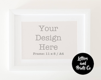 Simple Digital WHITE FRAME MOCKUP A4 | Styled Photography Poster | Single Mount, Framed Art, Instant Download, White, Portrait, Landscape