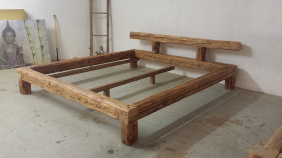 Vieux lit à poutres en bois 180 x 200 cm haché à la main - Etsy France