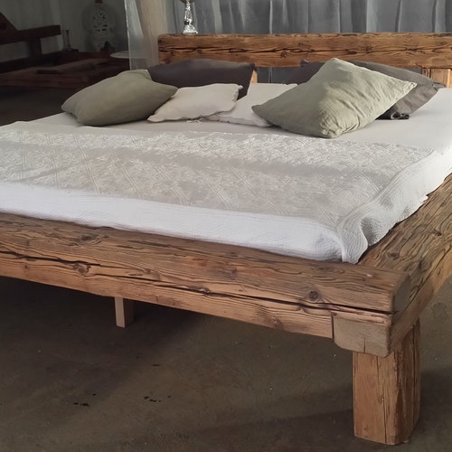 Trouw schoenen Stof Old Wood Beam Bed 180 X 200 Cm Hand-chopped Wooden Nails - Etsy