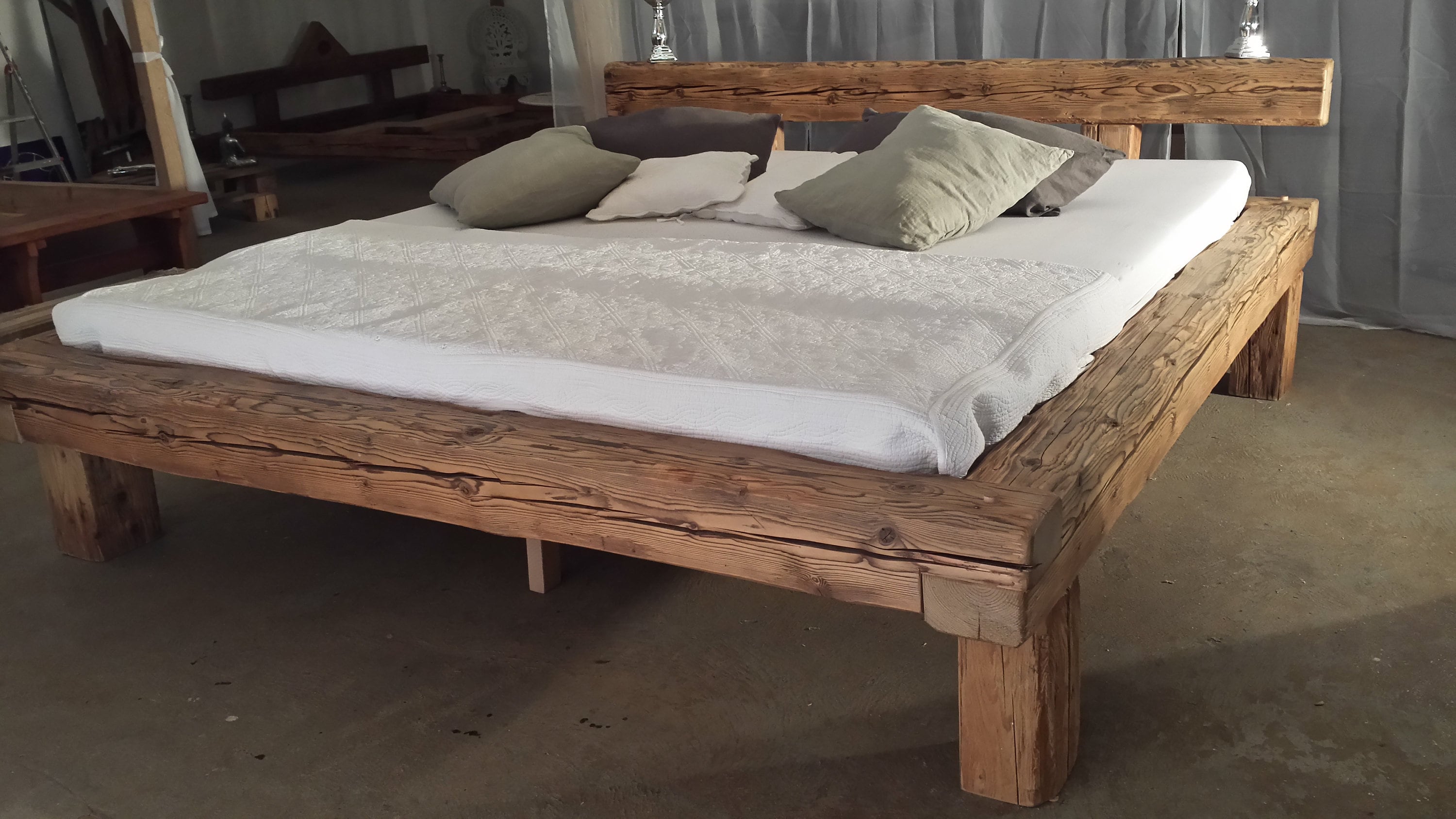 Old Wood Beam Bed Old Wood Bed 180 X 200 Hand-chopped Etsy