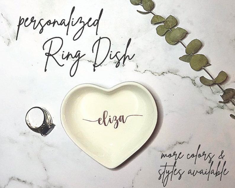 Personalized Ring Dish Customized Ceramic Jewelry Ring Holder Heart Ring Dish Catch All Trinket Bowl Engagement Gift Wedding Gift