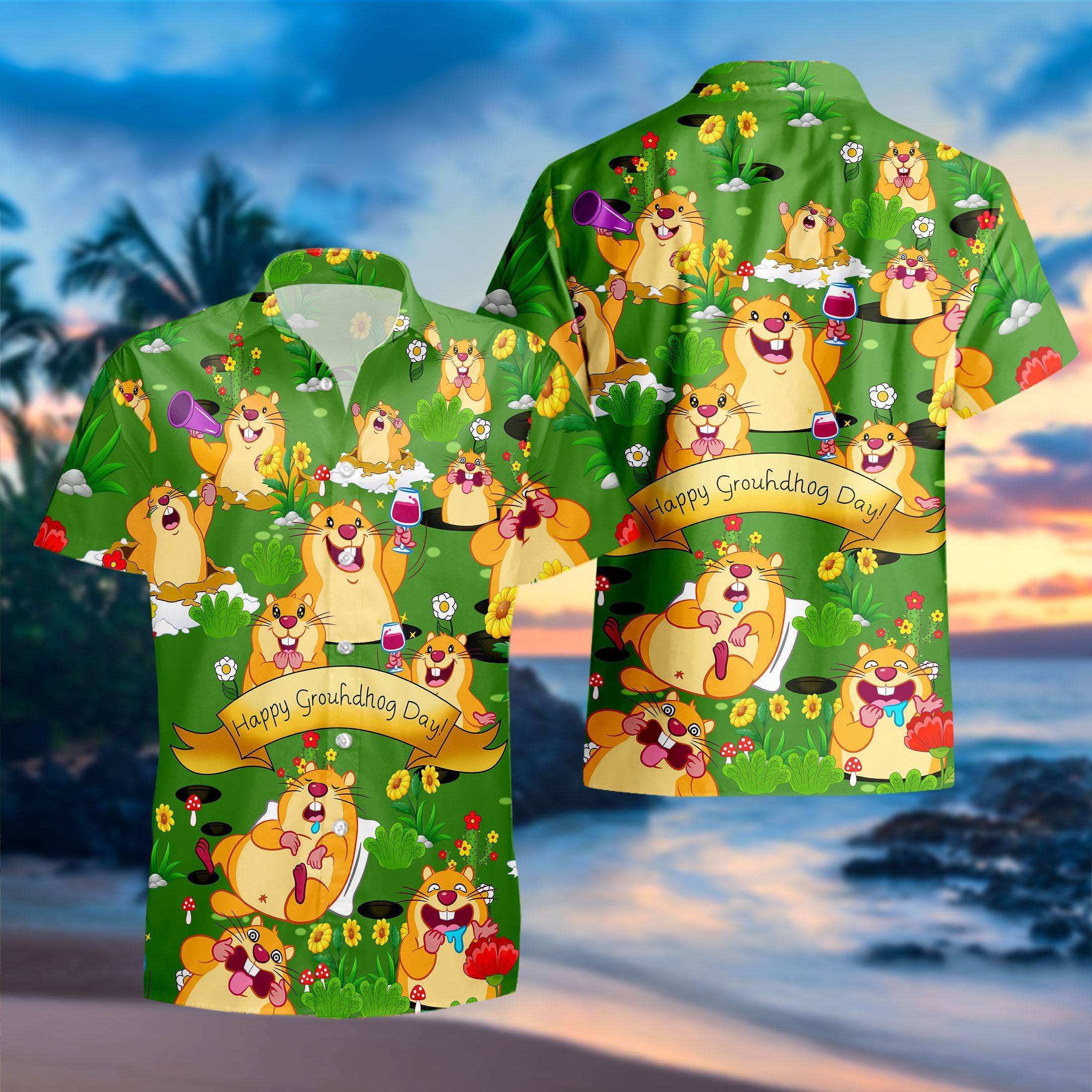 Discover Happy Groundhog Day Groundhog Funny Emotions Hawaiian Shirt