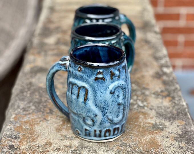 Rhode Island, License Plate Mug, Unique Pottery, Coffee Mug, Ceramic Mug, Handmade Pottery