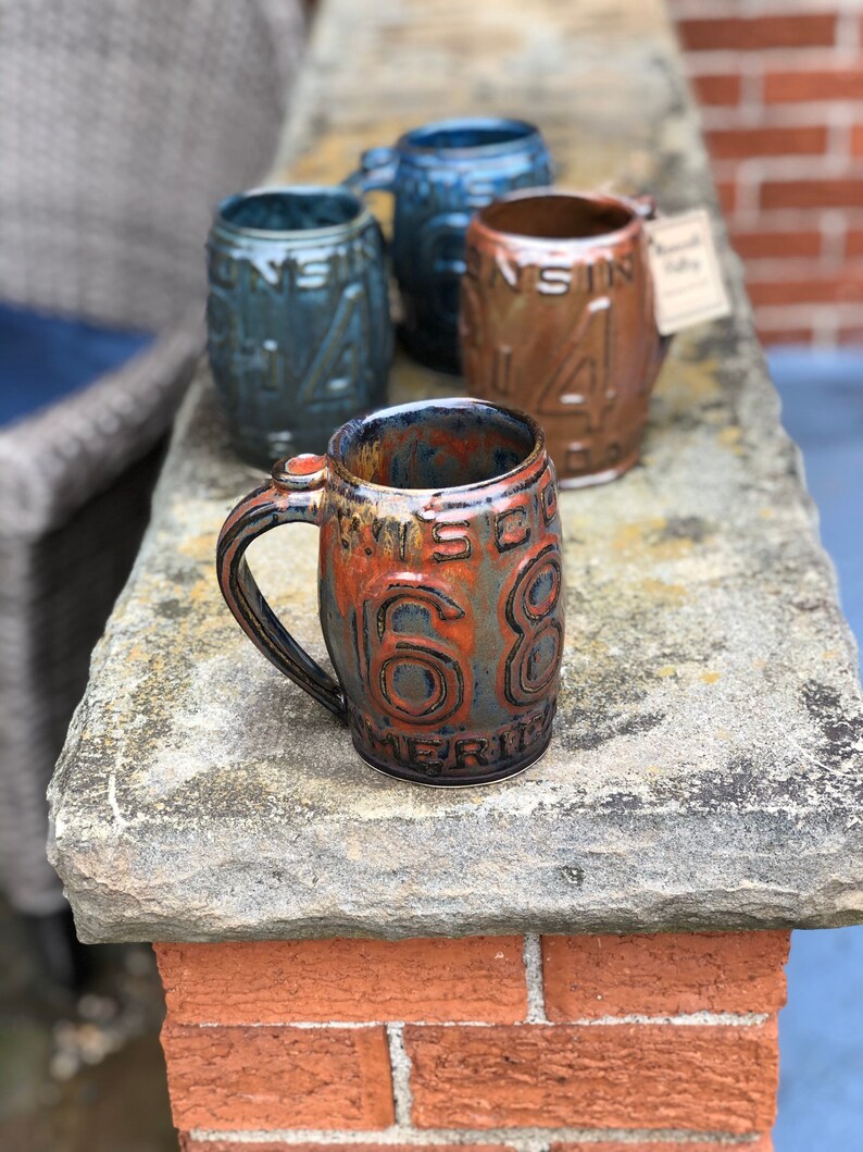 Wisconsin License Plate Mug Gift Mooreville Pottery Coffee Etsy