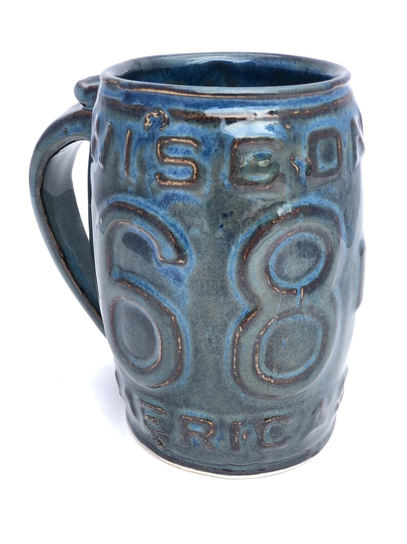 Wisconsin License Plate Mug Gift Mooreville Pottery Coffee Etsy