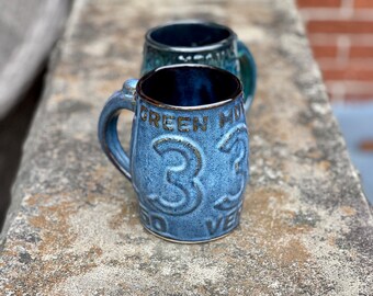 Vermont, License Plate Mug, Unique Pottery, Coffee Mug, Ceramic Mug, Handmade Pottery, Ceramic Art, Mooreville Pottery, Vermont, Pottery