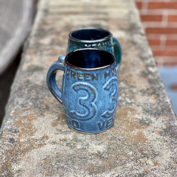 Vermont, License Plate Mug, Unique Pottery, Coffee Mug, Ceramic Mug, Handmade Pottery, Ceramic Art, Mooreville Pottery, Vermont, Pottery