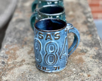 Kansas, License Plate Mug, Unique Pottery, Coffee Mug, Ceramic Mug, Handmade Pottery, Ceramic Art, Mooreville Pottery, Kansas, Gift, Unique