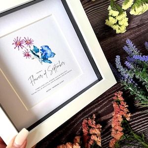 Personalised Aster Birthday Flower Print | September Birthday Gift | Botanical Wall Art with Meaning | Thoughtful Present for Her