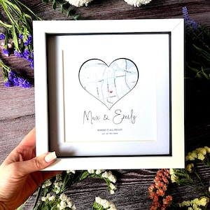 Wo alles begann, Liebe, Karte, gerahmter Druck, Andenken. Romantisches Lagen Geschenk. Besonderer Ort. Verlobung | Hochzeit | Valentinstag | Jubiläum