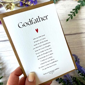 Carte poème parrain personnalisée - cadeau de remerciement ou de baptême de la part d'un filleul - souvenir pour un baptême, une fête des pères ou un anniversaire