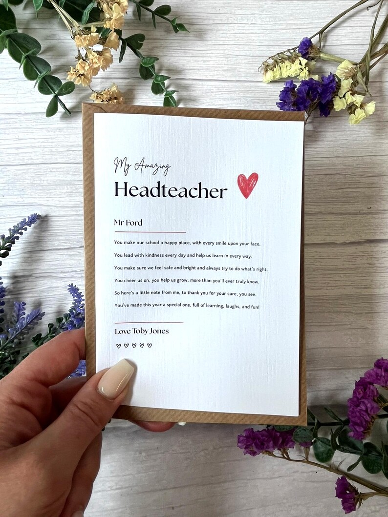 Personalised Headteacher Thank You Card – End of Term Poem Gift - Etsy