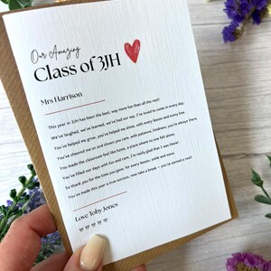 Biglietto di ringraziamento personalizzato per l'insegnante di classe - Regalo di fine trimestre da parte dell'intera classe / Ricordo con poesia personalizzata per insegnante o assistente