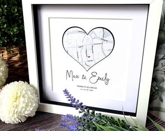 Personalised Love Map Framed Print | Engagement, Wedding Gift