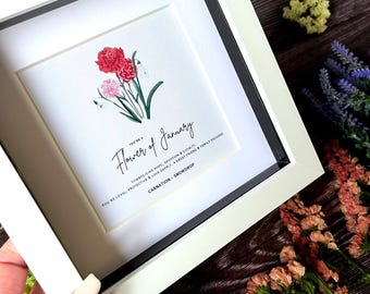 Personalised Carnation Flower Print | Botanical Birthday Gift