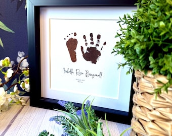 Gepersonaliseerde lijst met hand/voetafdruk pasgeboren baby | Aandenken met foliedruk
