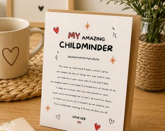 Personalised Childminder Thank You Card – Heartfelt Poem, Nursery l Preschool Leaving Gift
