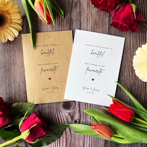 Tarjeta de felicitación personalizada con una historia de amor. Hermosa cita romántica. Perfecta para parejas, San Valentín, aniversarios y cumpleaños.