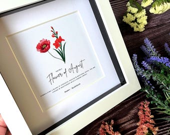 Personalised August Birth Flower Print | Poppy, Gladiolus Wall Art