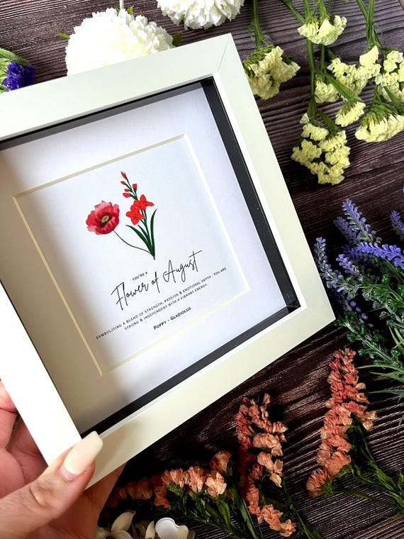Personalised August Birth Flower Print | Poppy, Gladiolus Wall Art