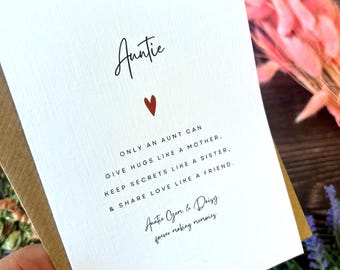 Jolie carte personnalisée tante avec beau poème - Parfaite pour tante le jour de son anniversaire | Fête des Mères | Noël. De nièce | Neveu