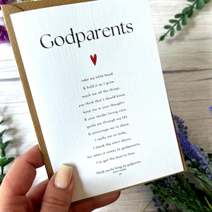 Carte poème personnalisée pour les parrains et marraines - cadeau de remerciement ou de baptême de la part d'un filleul-se - souvenir pour la cérémonie du jour du baptême ou le baptême