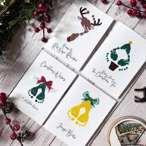 Kerstkaart met voetafdruk van baby - alleen blanco kunstwerken - digitale download - thuis zelf te maken. Eerste kerstkaart, newbornprints