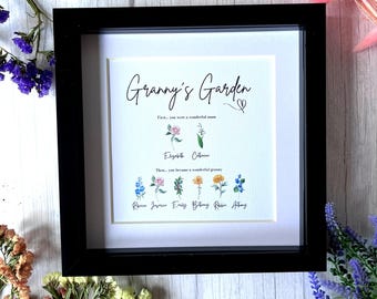 Personalised Birth Flower Family Tree Print – Grandma's Garden Framed Art