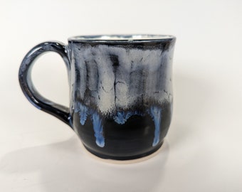 Handmade Blue Pottery Mug, Black Glaze, 14 oz