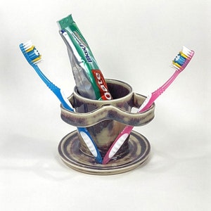 Toothbrush Holder, ceramic toothbrush holder, toothbrush and toothpaste holder, ceramic pottery