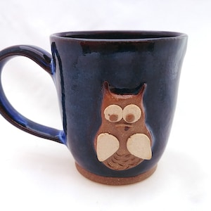 Owl mug, blue owl mug, blue mug