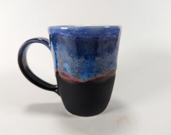 Handmade Pottery Mug, Blue Glazed, Black Matte, 12 oz