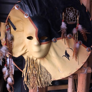Handmade Leather X-large Spirit Shield: Native American Style Decor with Dreamcatcher