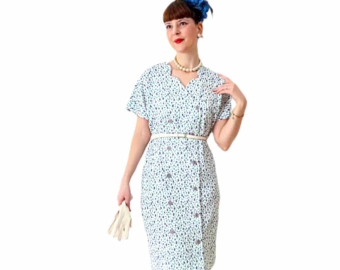 Robe Blazer à Pois Rétro - Longueur Genou -Fabriquée en France - Style Années 50 - Mariage, Cérémonie - Vintage Années 80 - Taille XL (42)