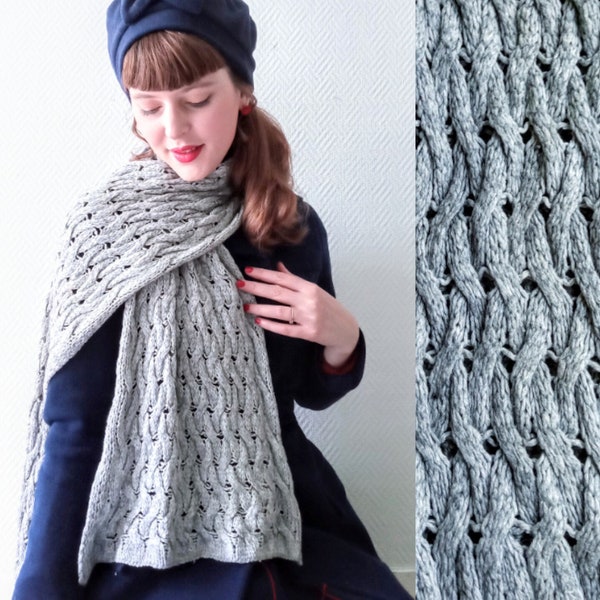 Echarpe vintage grise ajourée années 90 1.2.3 // Vintage 1990's grey openwork grey scarf