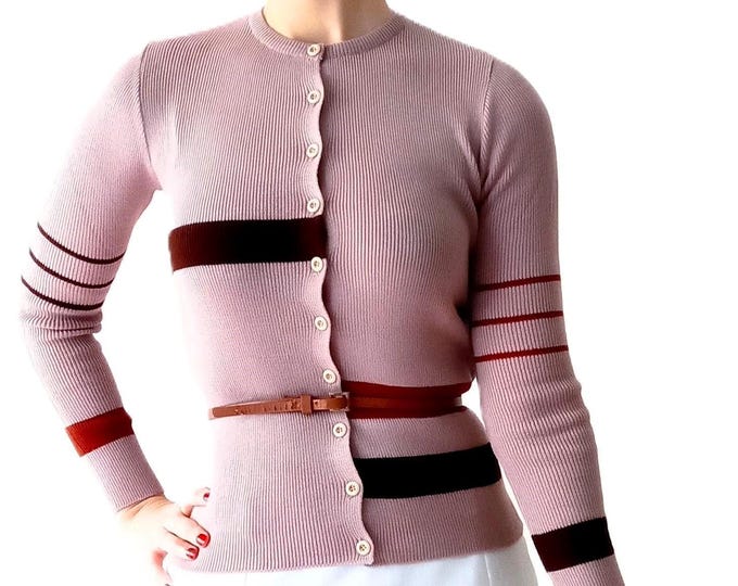 Vintage 60s Mondrian Style Sweater - Color Block Beige & Brown - Rare Item - S/M