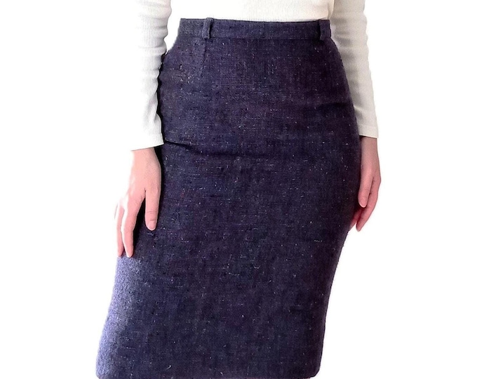 Gray Wool Pencil Skirt Retro - 1950s Pin-Up Rockabilly Style - Vintage 80s - Size S