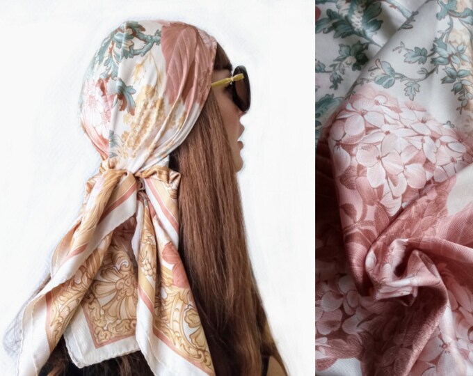 Vintage 80s floral pink romantic scarf //Vintage 1980's floral pink romantic scarf