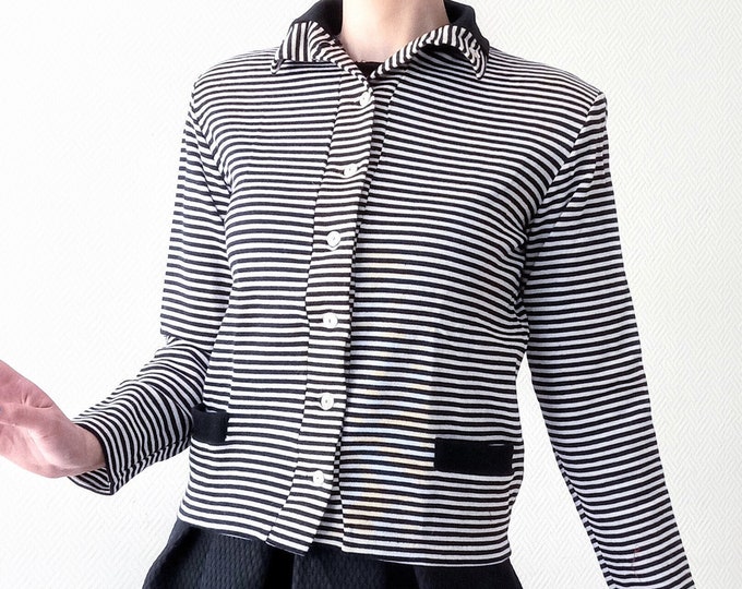 Vintage 1960's sailor vest T38/40 wool stripes// Vintage 1960's M/L stripes wool cardigan