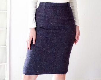 Vintage pencil skirt 80s T36 winter wool purple gray// Vintage 1980's S winter wool gray purple pencil skirt