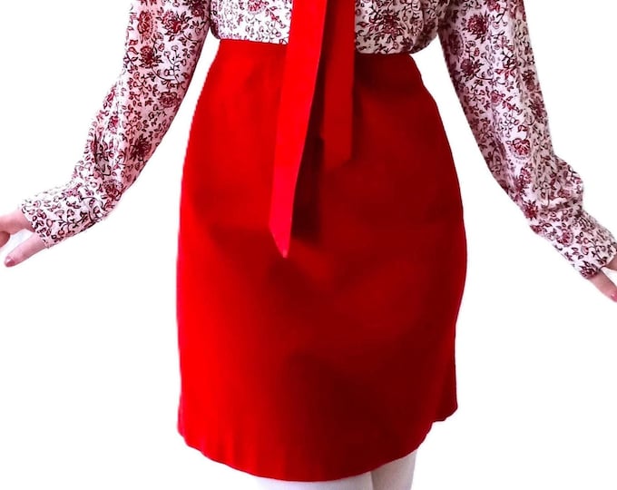 Red Wool Mini Skirt – 1960s Yéyé Babydoll Lolita Style – Vintage 80s – L/XL