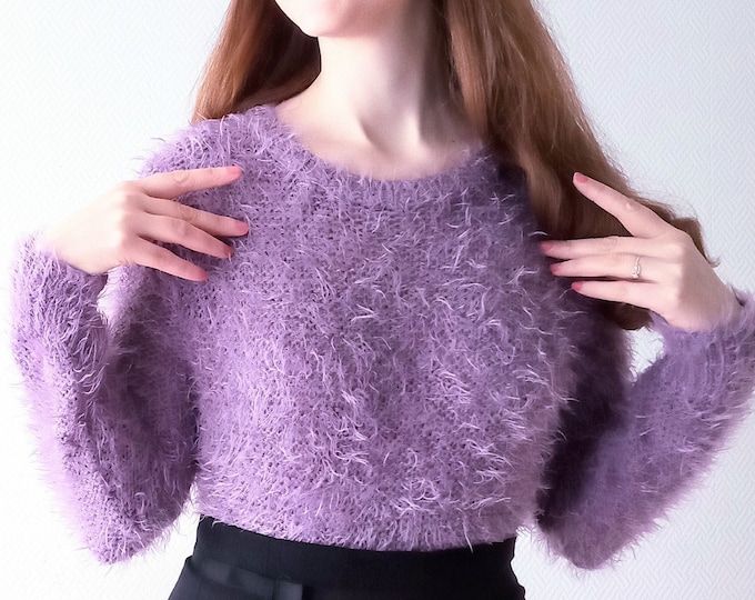 2000s sweater T42/44 purple hairy knit sweater // 2000s XL/XXL purple hairy knit sweater