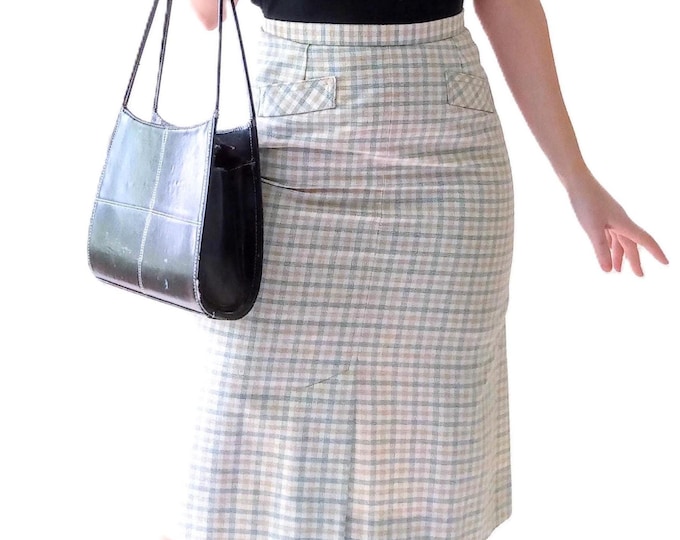 Retro Tartan Beige Skirt Vintage - Knee-Length - Pin-up, Rockabilly, 50's Style - Made in France – Size S