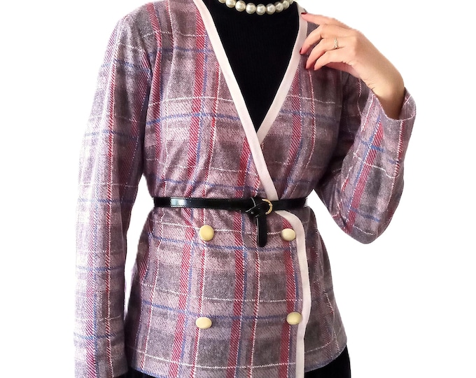 Plus Size Women's Blazer Shirt - Scottish Plaid Pattern - Vintage 80s - Retro Style Old Money Chic - 3×L/4×L (46/48)