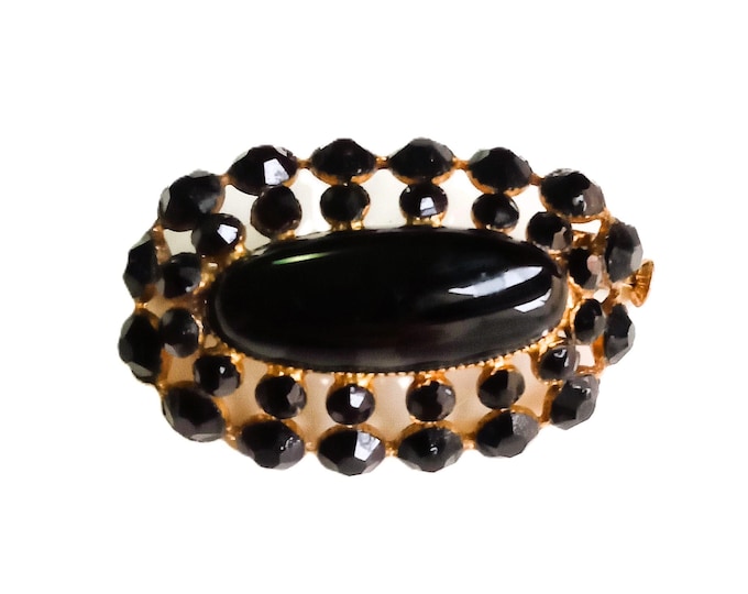 Broche Vintage Années 50 Noire et Dorée – Style Victorien Rétro – Bijou de Collection Mid-Century – Cadeau Femme Élégant