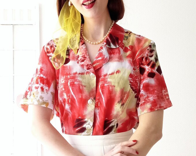 Vintage blouse 1990's fruity colors MARCELLE GRIFFON// Vintage 1990's Marcele Griffon fruity color blouse