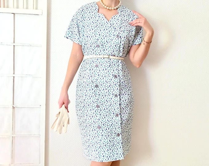 Robe Blazer à Pois Rétro - Longueur Genou -Fabriquée en France - Style Années 50 - Mariage, Cérémonie - Vintage Années 80 - Taille XL (42)